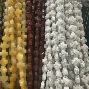 Perles en forme de croix en pierre naturelle taillée pour la création de bijoux DIY