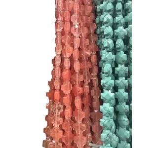Perles en pierre naturelle facettées en forme de croix pêche et turquoise pour bijoux DIY