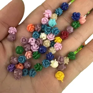 Colorful 3D rose flower shell powder beads with cross-hole for DIY hair accessories