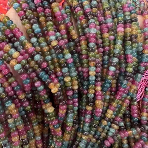 Detailed view of colorful natural tourmaline abacus beads for DIY jewelry making accessories