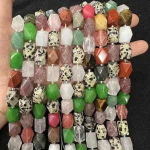 Close-up detail of faceted rectangular natural stone beads for DIY jewelry making