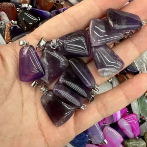 Natural amethyst crystal trapezoidal stone pendant for jewelry making necklaces accessory