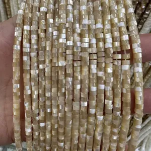 Macro shot of natural seawater shell spacer beads for DIY jewelry making.