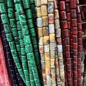 Colorful natural stone cylindrical drum beads strands for DIY jewelry craft making