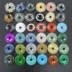 Assorted 25mm natural stone and agate Ping An Kou donut beads for DIY jewelry making