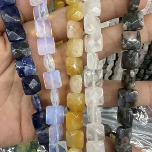 Cuentas de piedra natural talladas cuadradas de ágata y cristal para joyería DIY