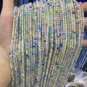 Macro detail of 3mm faceted cat eye beads strings in multi-color for DIY jewelry making