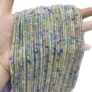 Strands of 3mm faceted cat eye stone beads in mixed pastel colors for jewelry making