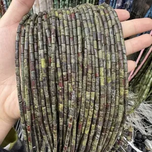 Close-up details of 3x6mm natural stone tube beads strands for DIY jewelry making