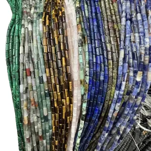 Assorted 3x6mm natural stone cylinder beads including tiger eye and lapis for DIY jewelry