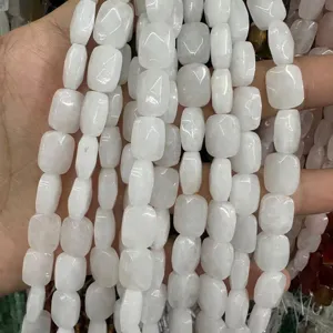 Macro view of natural white stone faceted rectangular loose beads for DIY jewelry making