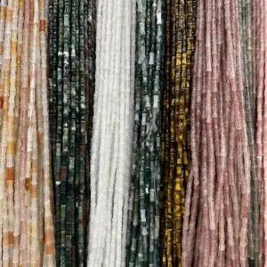 Natural Stone Bamboo Tube Beads Retro Polished Gemstone Spacer Beads For DIY Jewelry Making Bracelet Necklace Accessories