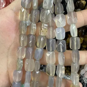 Macro view of faceted rectangular natural agate stone beads for DIY jewelry making