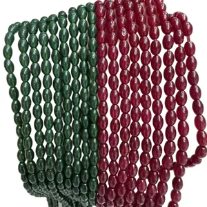 Perles en pierre de calcédoine naturelle en forme de riz, vertes et rouges, DIY