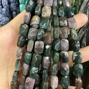 Close-up detail of faceted rectangular natural agate stone beads for DIY jewelry