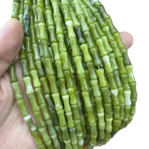 Natural olive green stone bamboo joint tube beads 5x12mm for DIY handmade jewelry making