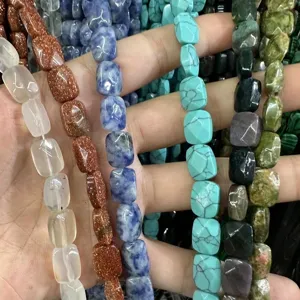 Various natural stone faceted rectangular beads for DIY jewelry making