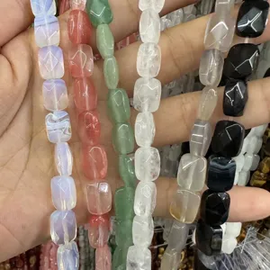 Natural stone agate and crystal faceted rectangular beads for DIY jewelry making kit