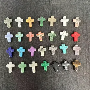 12x16mm natural stone cross beads assortment in various crystal and agate stone colors