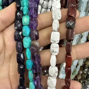 Faceted rectangular natural stone beads in assorted colors for DIY jewelry making