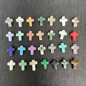 Natural Stone Crystal Agate Cross Loose Beads Vertical Hole Religious Beads For DIY Jewelry Bracelet Necklace Accessories