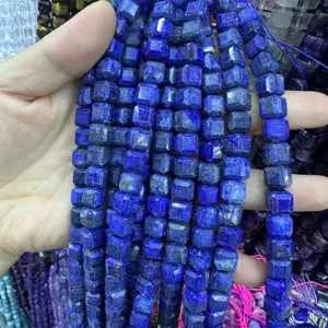 Perles cubes en lapis-lazuli bleu facetté 10mm pour accessoires bijoux DIY