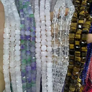 Perles en Pierre Naturelle Carrée Facettée de 10mm Accessoires de Fabrication de Bijoux DIY Perles en Cube de Cristal d'Agate Naturelle pour Bracelet Collier