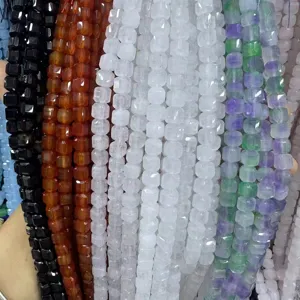Perles carrées facettées en pierre naturelle de 10 mm pour bijoux DIY en plusieurs couleurs