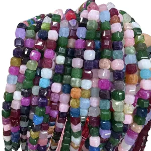 Perles en pierre naturelle carrées facettées multicolores 10mm pour bijoux DIY