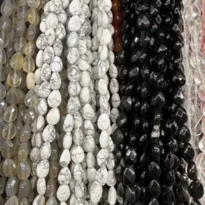 Faceted natural stone waterdrop beads for DIY jewelry making including white howlite and black agate
