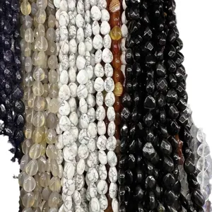 Natural faceted flat teardrop stone beads for DIY jewelry making accessories and necklaces