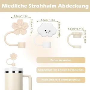 Siliconen rietje cover set met schattige bloem en wolk ontwerpen stofdicht en lekvrij.
