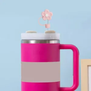 Cute flower silicone straw cover and tumbler set, dust-proof straw cap for daily use.