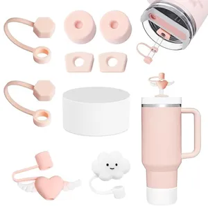 Set accessori per borraccia rosa con copricanna in silicone, tappi a prova di perdite e cover.