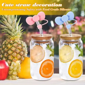 Cute bow straw topper and glass jar set with fruit details, perfect for 10mm cups and mugs.