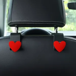 Universal car seat back hooks with red heart decor auto organizer headrest hangers.