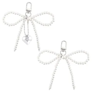 Cute Y2K Pearl Bow Tassel Keychain Artificial Pearl Alloy Bag Charm Aesthetic Car Pendant Women Gift