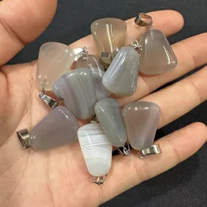 Natural agate and quartz trapezoid stone pendants with metal clasps for DIY jewelry making