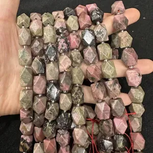Detailed macro view of faceted rectangular natural stone beads for DIY jewelry making