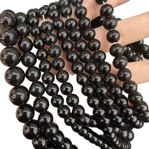 Natuurlijke hoogglans zwarte agaat ronde kralen voor handgemaakte DIY-sieraden maken strengen