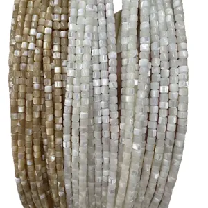 Natural sea shell cube beads for DIY jewelry making in cream white and tan colors