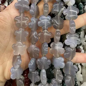 Handheld natural grey banded agate plum blossom flower loose beads for DIY jewelry making