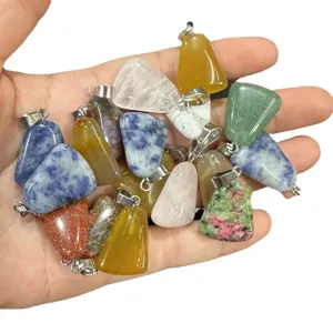 Bulk set of natural crystal agate trapezoid pendants for DIY necklace jewelry making
