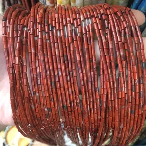 Red jasper natural stone tube beads 2x4mm for DIY jewelry making handmade accessories