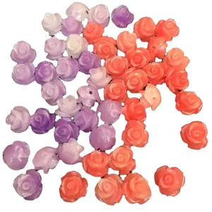Assorted handmade DIY rose flower shell powder beads in purple, coral and pink shades