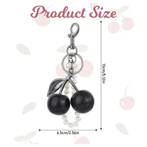 Image de guide des tailles pour élégant porte-clés perle cerise noire en métal.