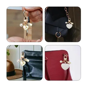 Pearl heart keychain bag charm, elegant faux pearl pendant for women handbag wallet keys.