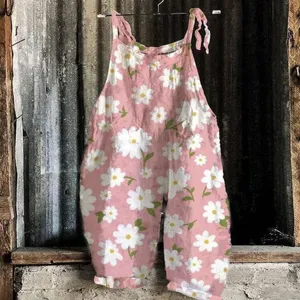 Floral print wide leg jumpsuit for women summer sweet casual overall strap detail apparel