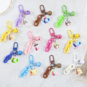 Portachiavi Carino con Coniglio dei Cartoni Animati in Resina e Lega Catena Colorata Campanella Ciondolo per Borsa Accessori Kawaii Donna Uomo