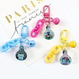 Cute candy color alloy lightbulb cartoon cat keychain stylish bag charm lovely accessory